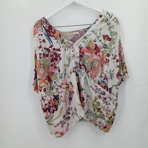 womens plus size 2X floral blouse TINY brand cream red orange summer top